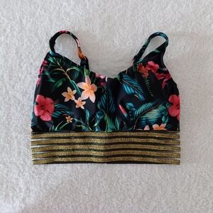 Venus Floral Tropical Bikini Top with Gold Stripes, Size 4